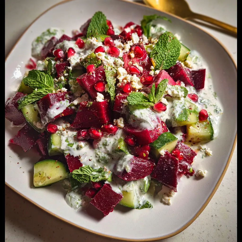 Cucumber and Beetroot Salad with Yogurt Dressing