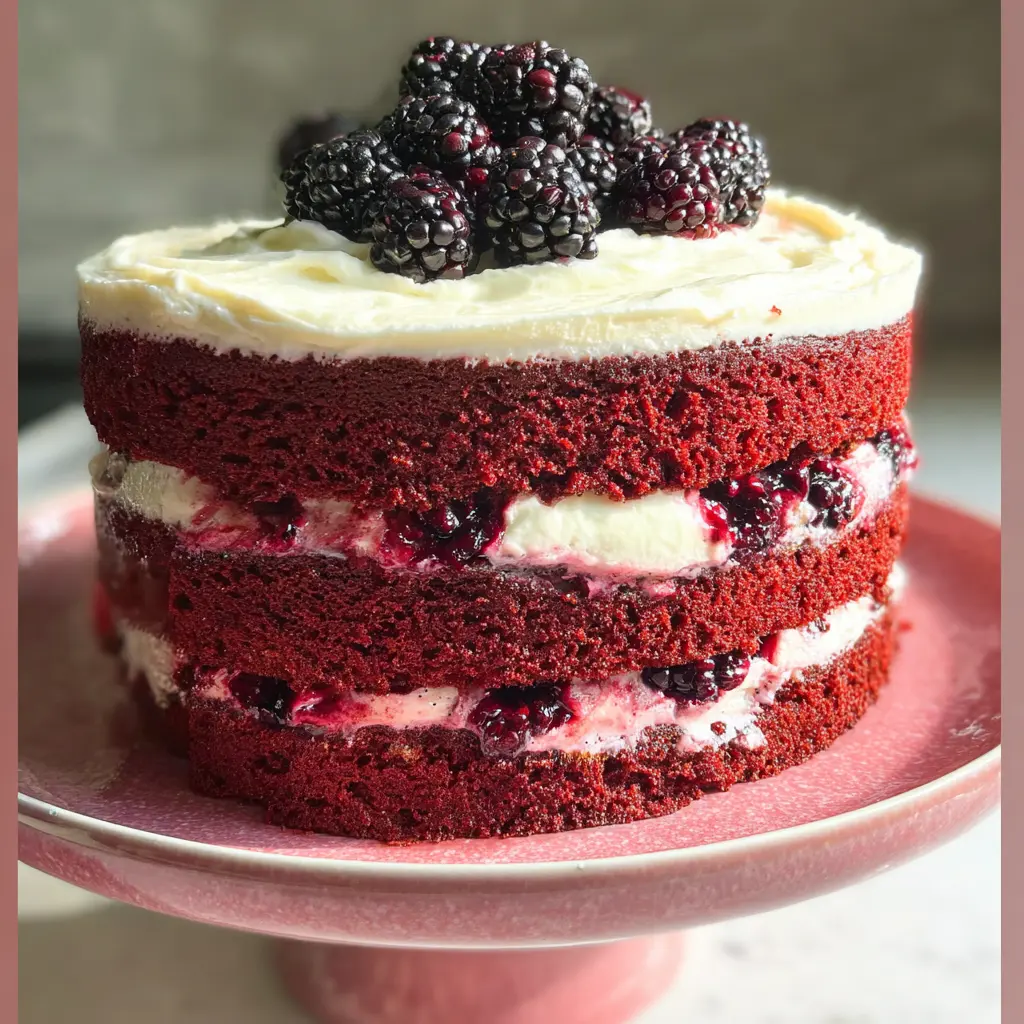 Red Velvet Cake With Blackberry-Cream Cheese Whipped Frosting