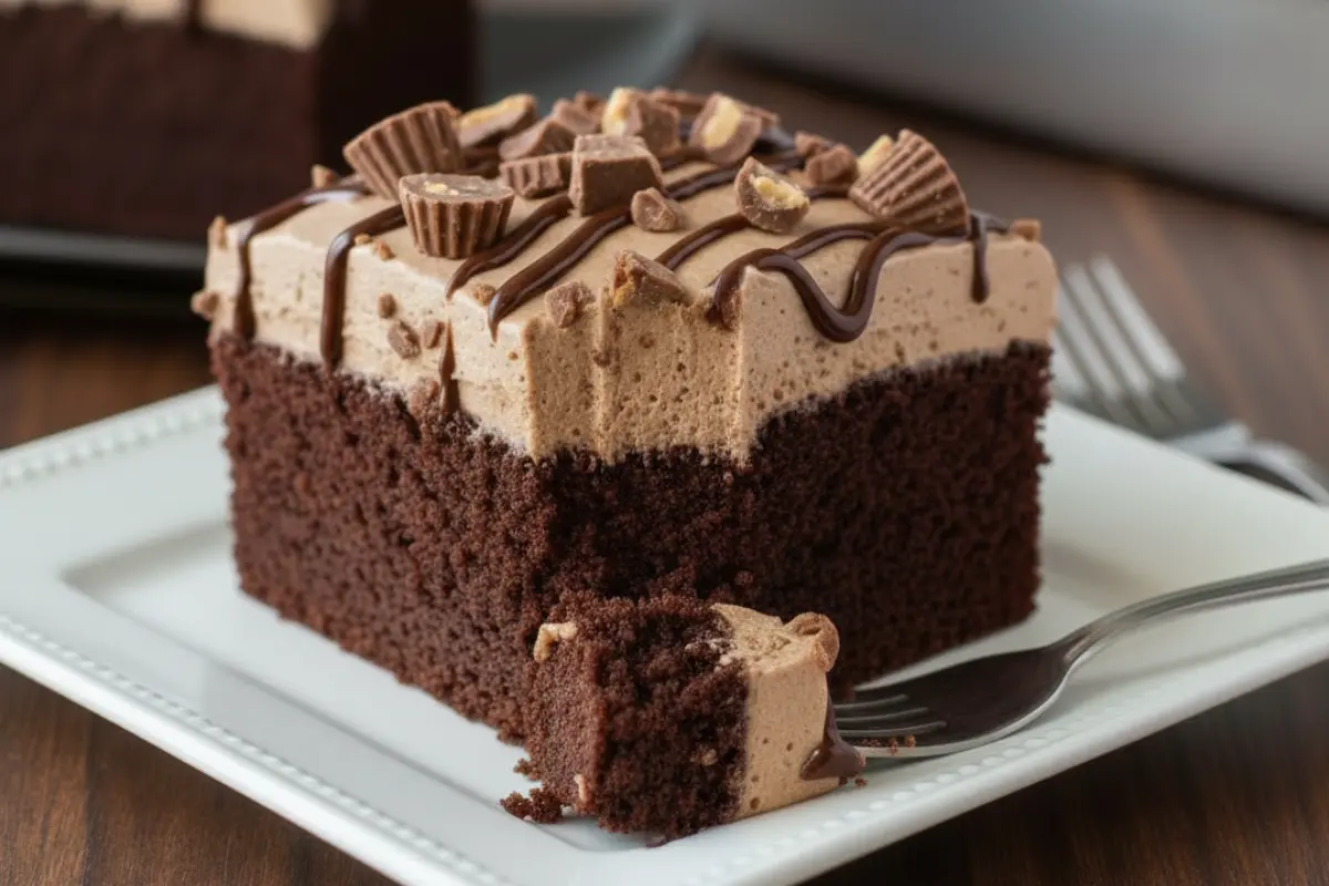 Easy Chocolate Poke Cake with Peanut Butter