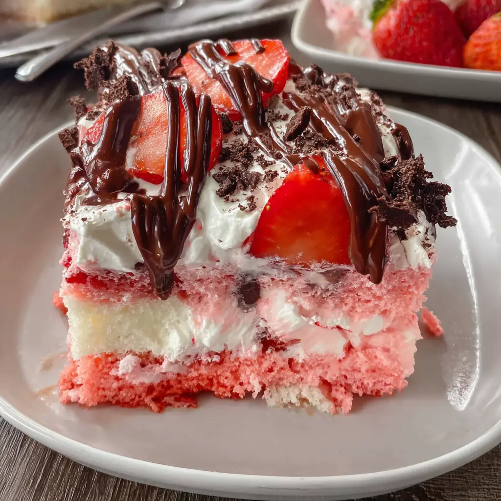 Chocolate Covered Strawberry Poke Cake Recipe