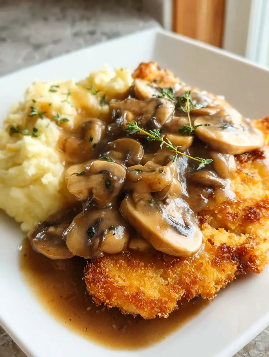 Crispy Chicken Schnitzels and Mushroom Gravy