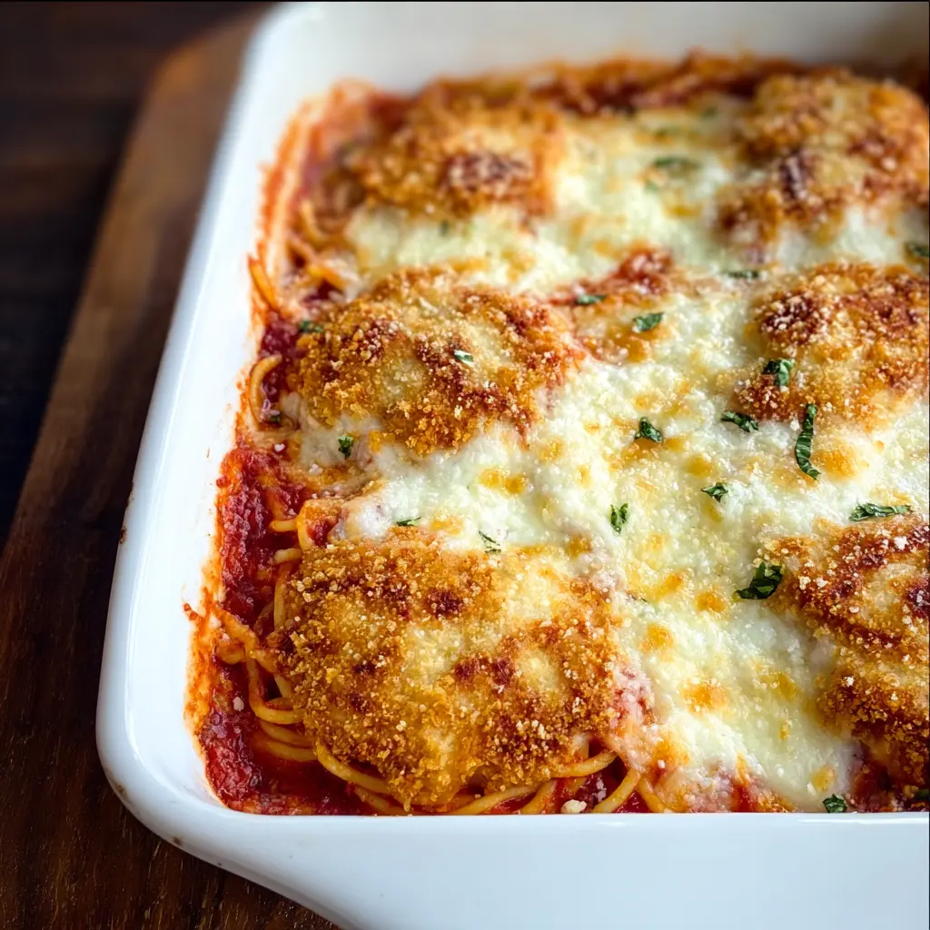 Lazy Chicken Parmesan Baked Spaghetti Recipe