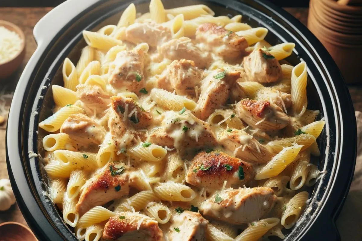 crockpot garlic parmesan chicken pasta