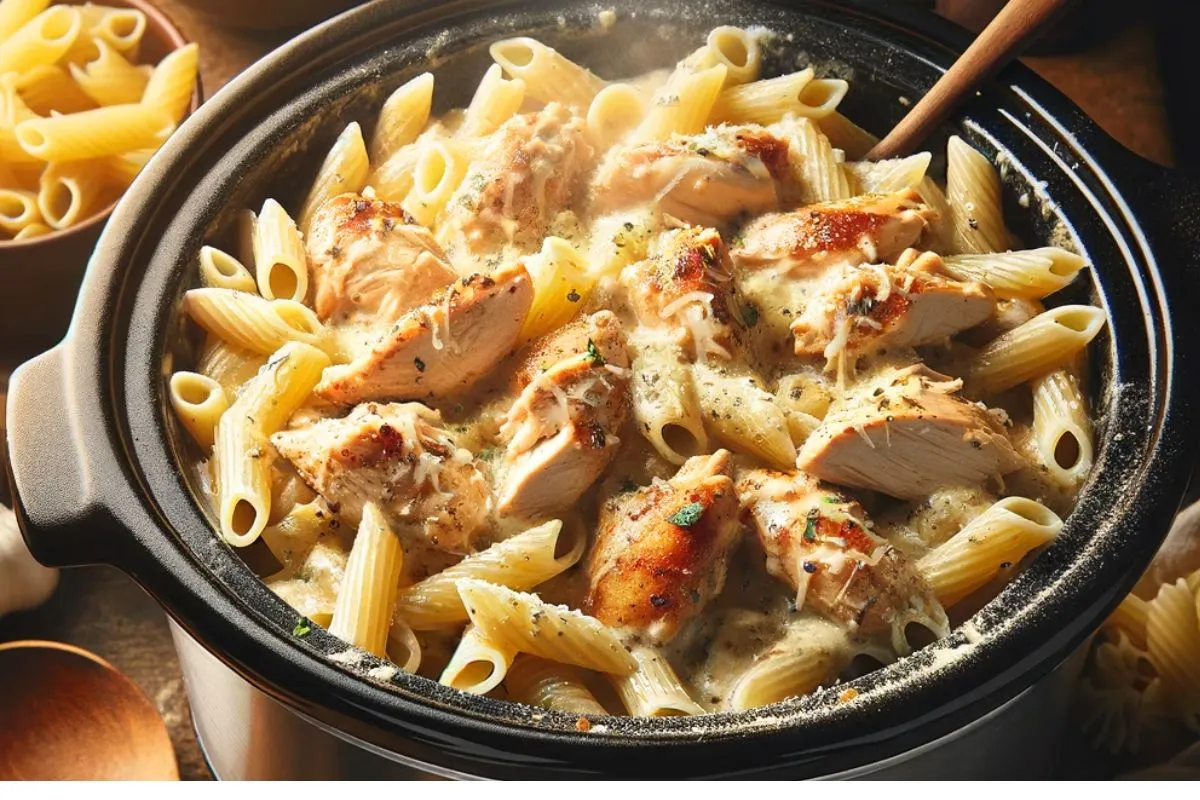 crockpot garlic parmesan chicken pasta