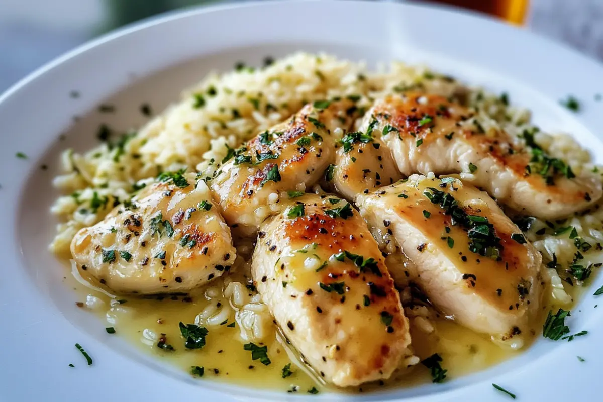 Chicken Scampi with Garlic Parmesan Rice