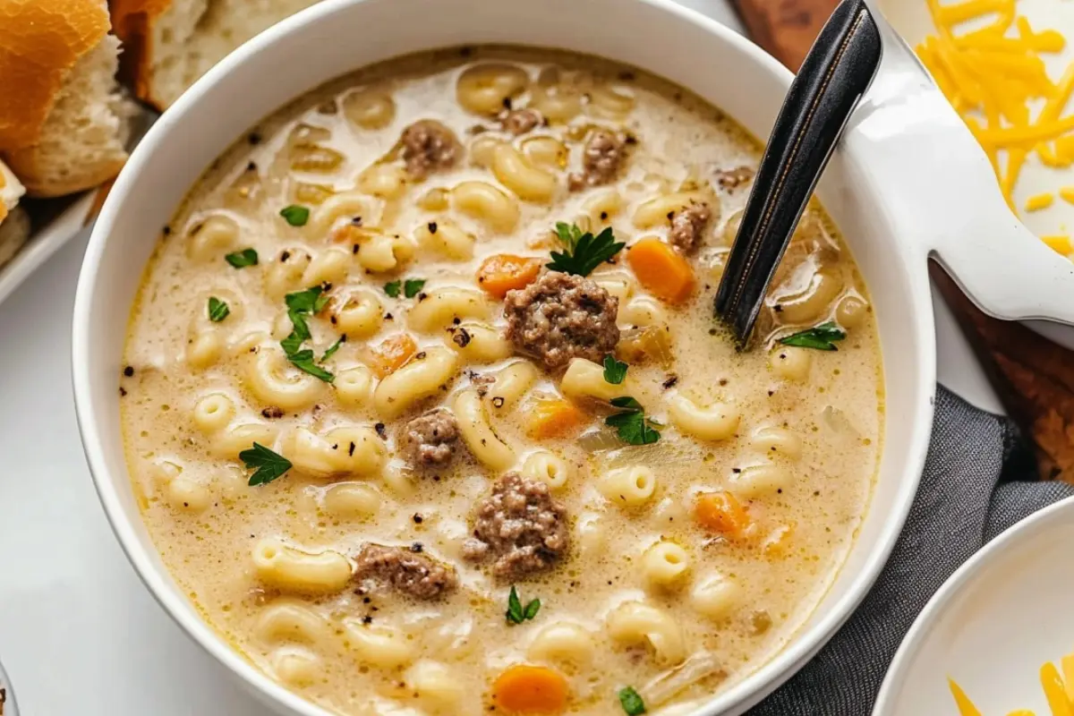 One-Pot Macaroni Cheeseburger Soup