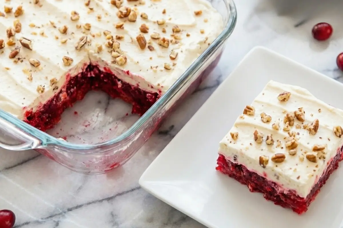 Cranberry Jello Salad with Cream Cheese Topping