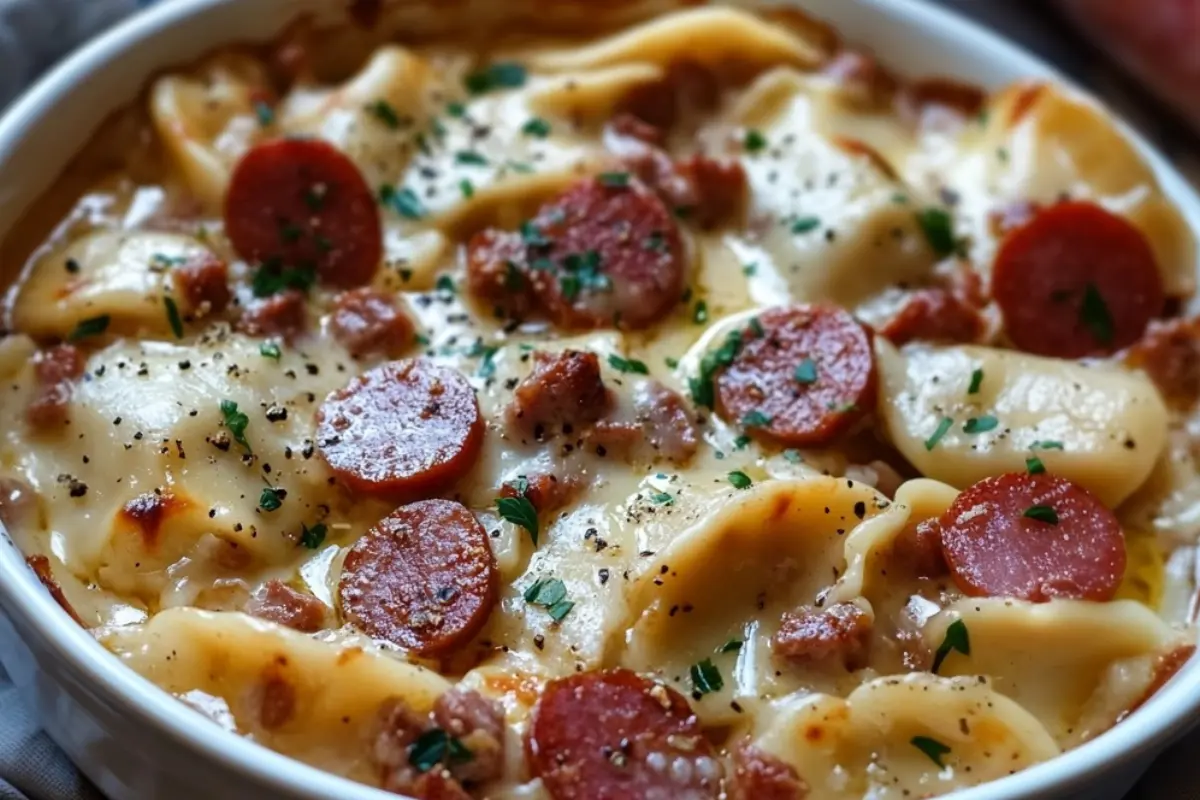 Crockpot Pierogi Casserole with Kielbasa