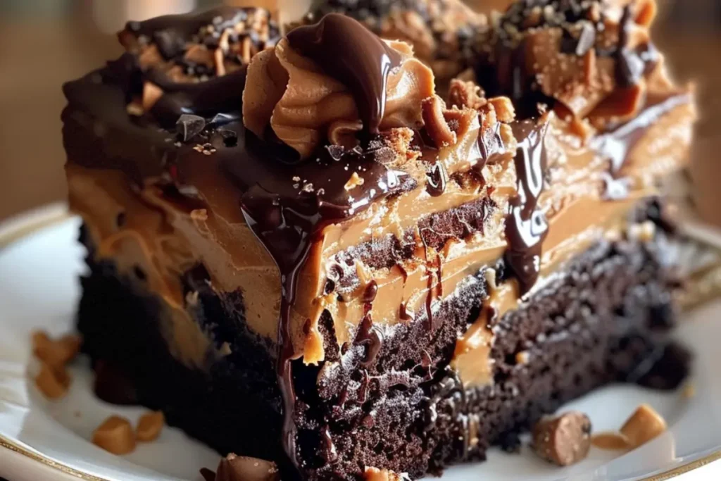 Chocolate Peanut Butter Poke Cake