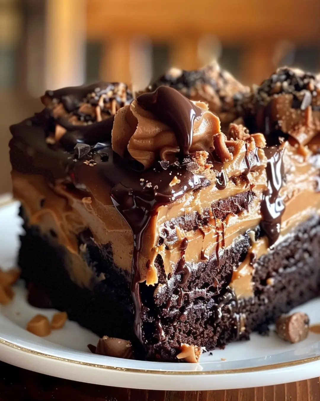 Chocolate Peanut Butter Poke Cake