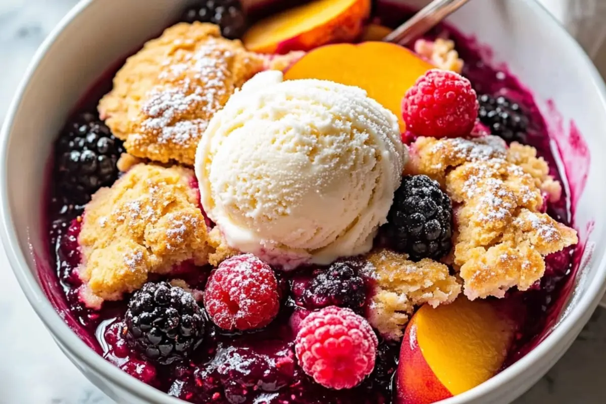 Easy Peach and Raspberry Cobbler