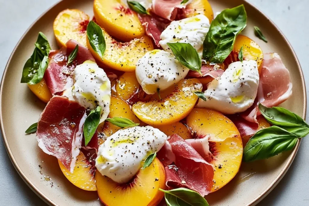 Fresh Peach Burrata Prosciutto Salad