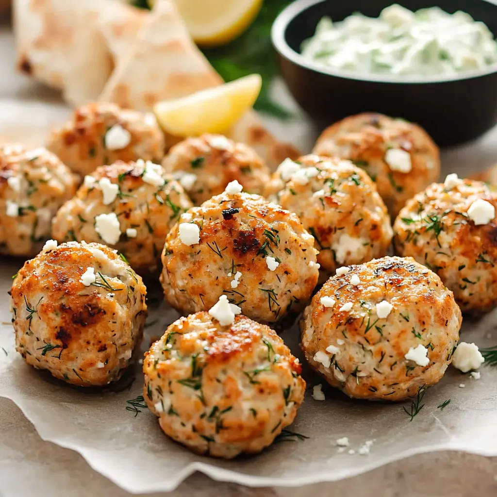 Greek Chicken Meatballs with Herby Yogurt Sauce