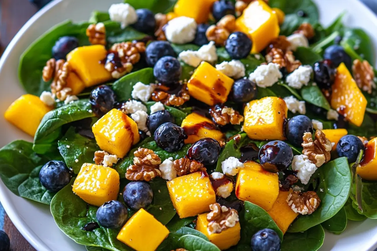 Mango Salad with Spinach and Blueberries