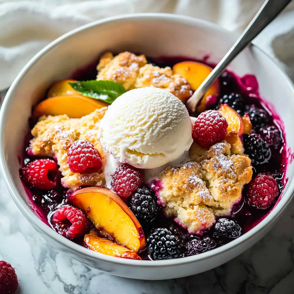 Peach and Raspberry Cobbler