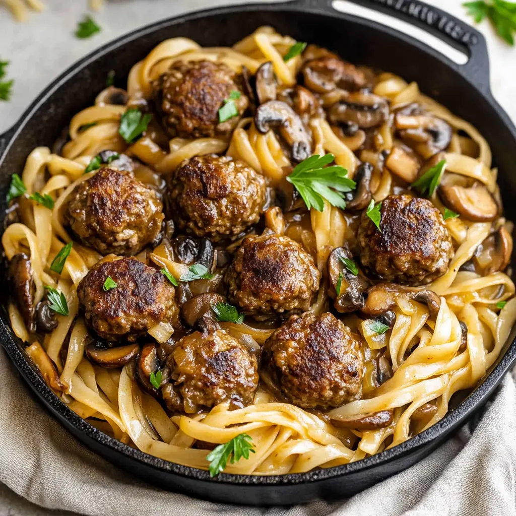 Salisbury Steak Meatball Noodle Skillet recipe