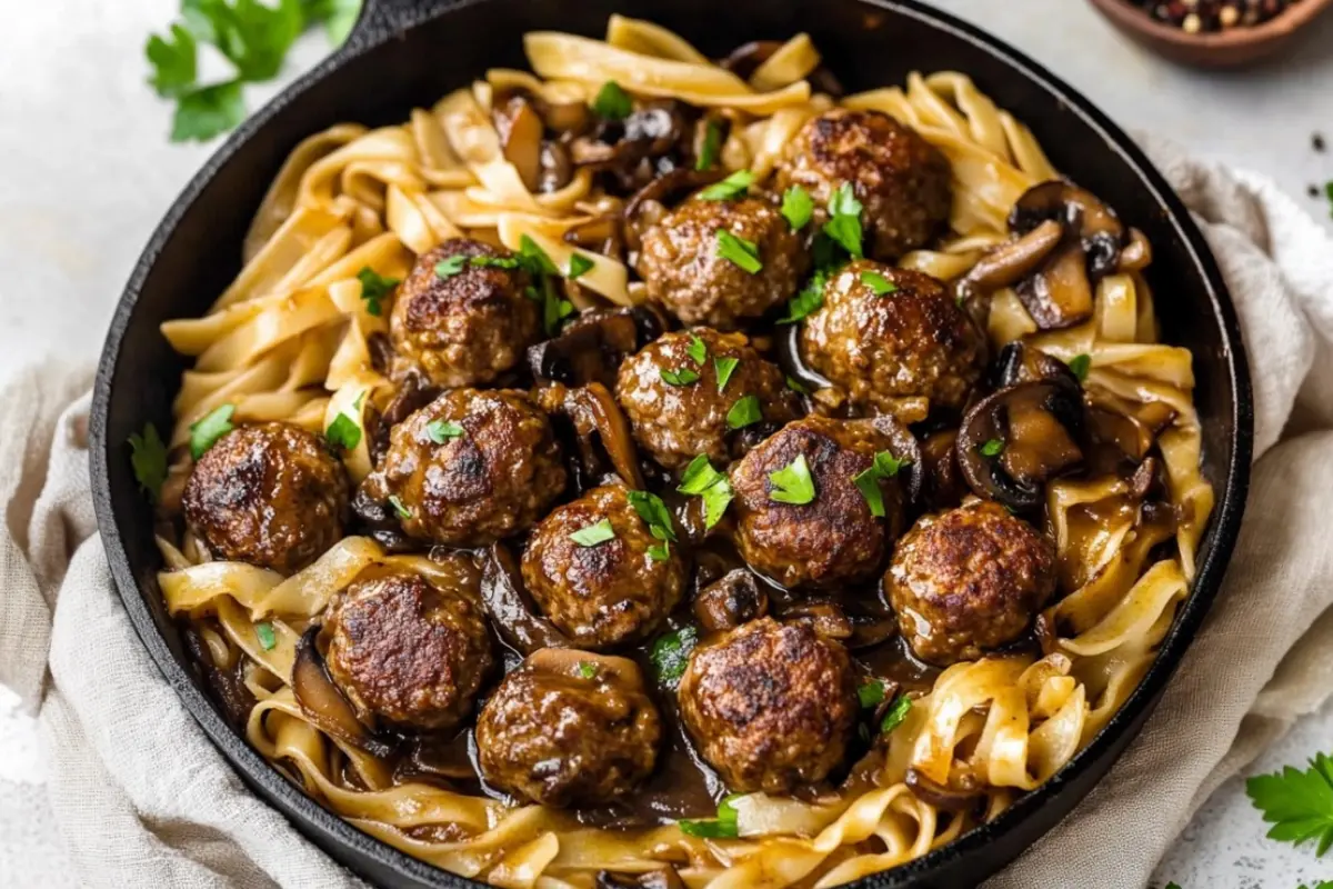 Salisbury Steak Meatball Noodle Skillet
