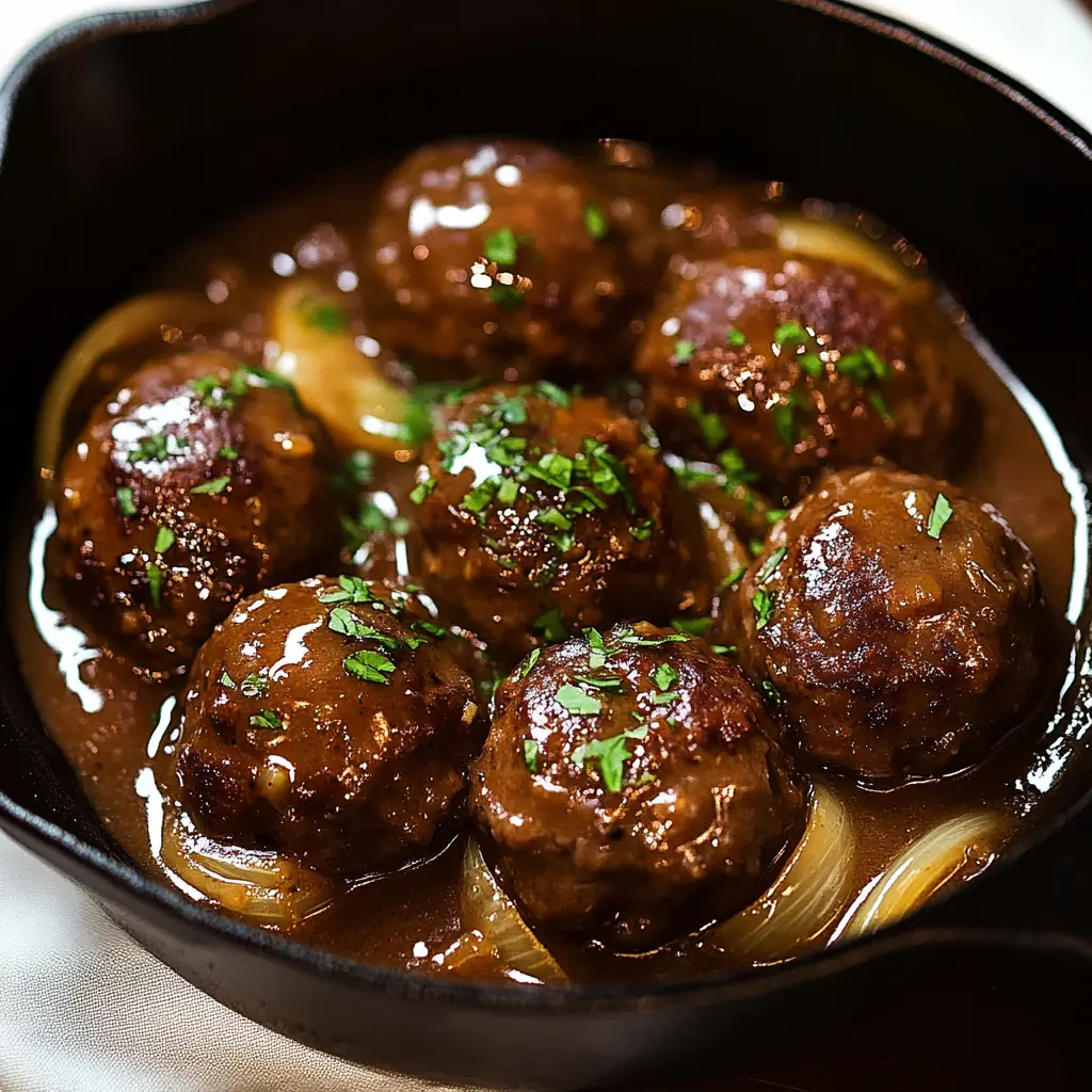 Salisbury Steak Meatballs Recipe with Garlic Herb Mashed Potatoes