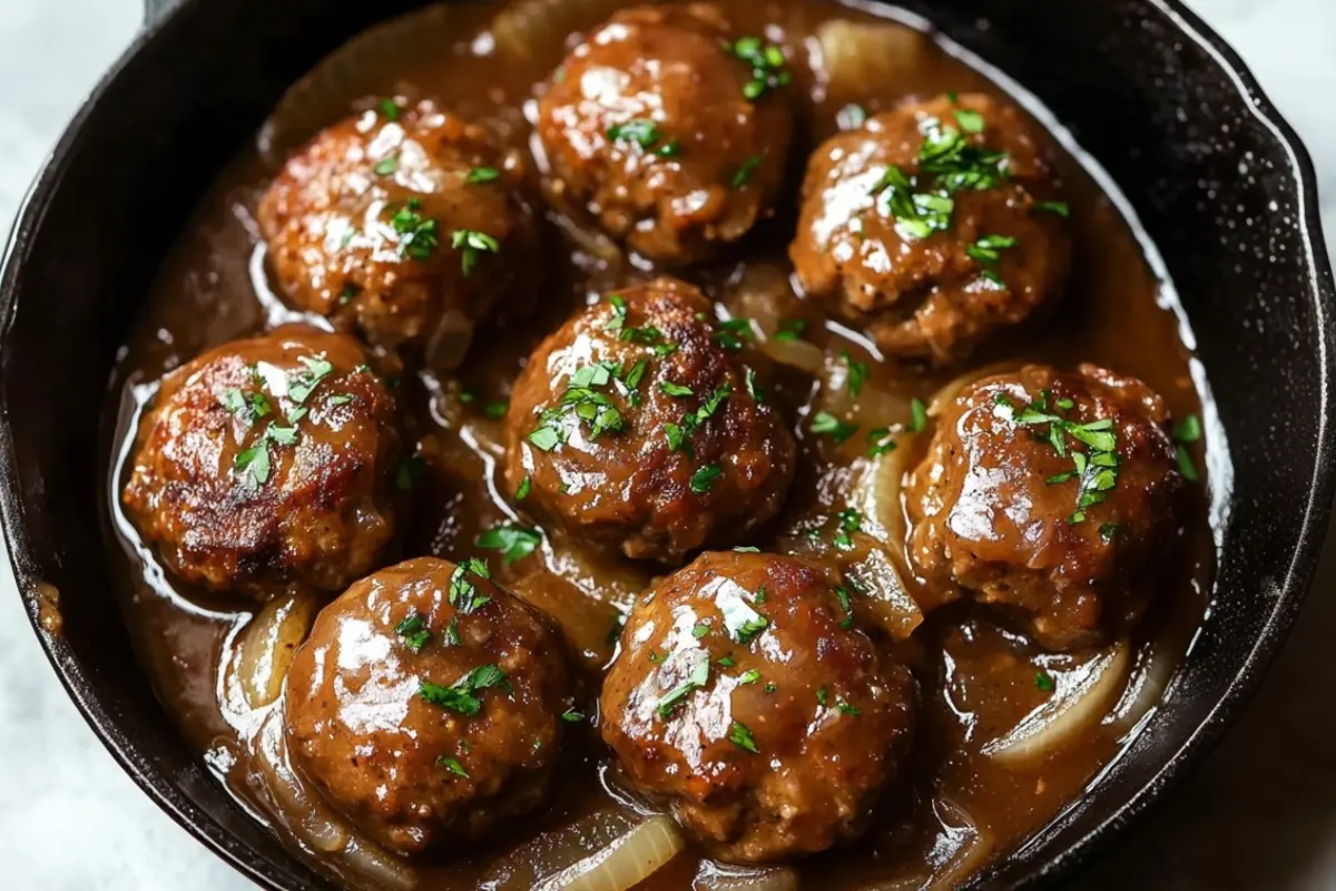 Salisbury Steak Meatballs with Garlic Herb Mashed Potatoes