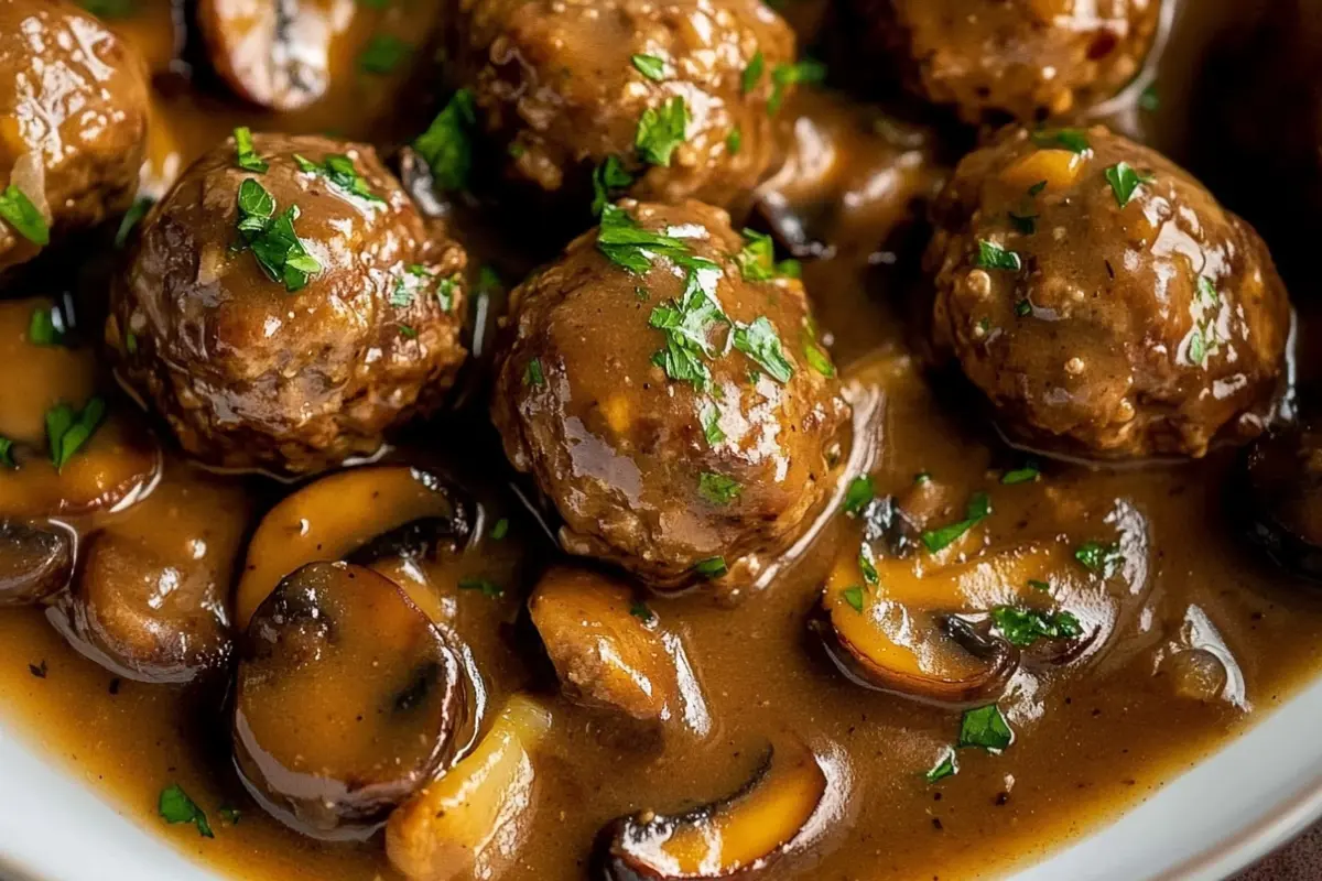Salisbury Steak Meatballs with mushroom gravy