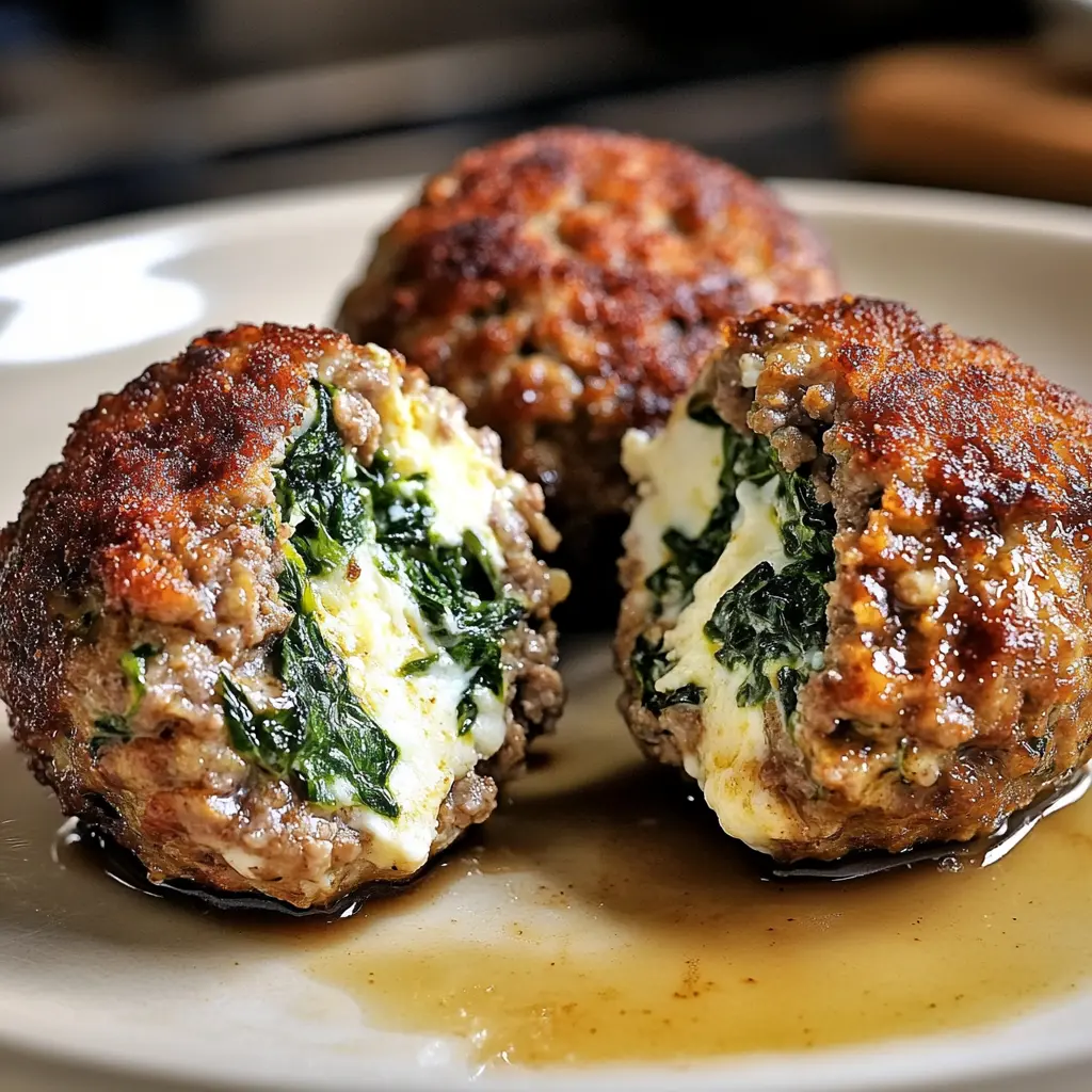 Spinach Garlic Meatballs Stuffed with Mozzarella Recipe