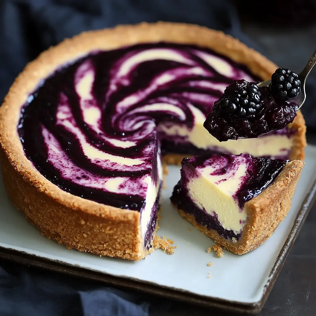 White Chocolate Cheesecake Recipe with Blackberry Swirl
