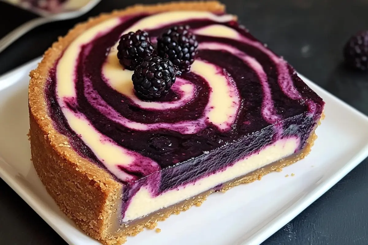 White Chocolate Cheesecake with Blackberry Swirl