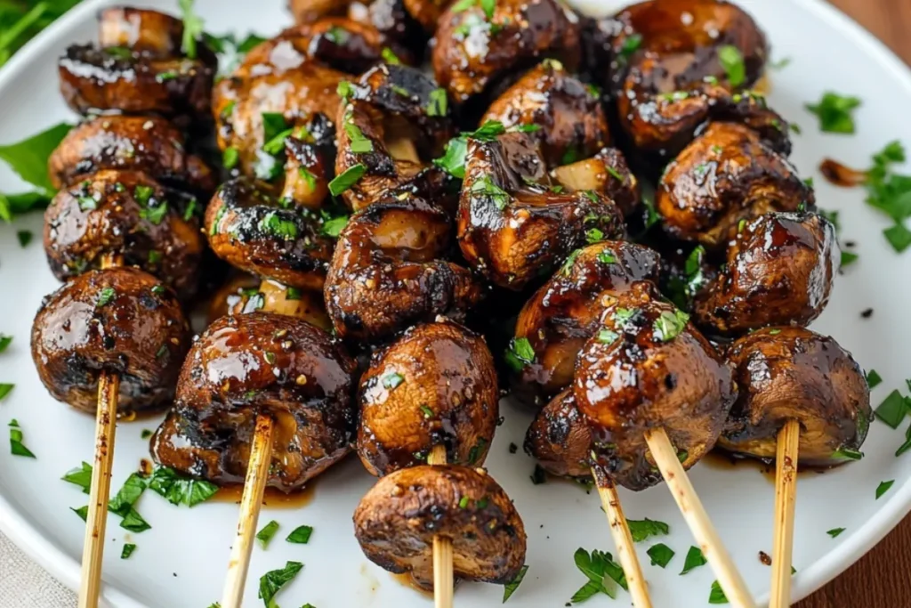 Balsamic Garlic Grilled Mushroom Skewers