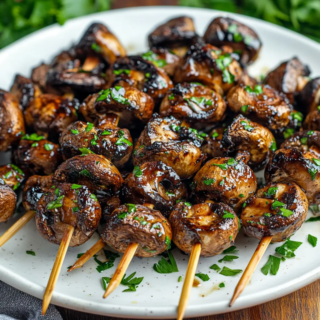 Balsamic Garlic Grilled Mushroom Skewers Recipe