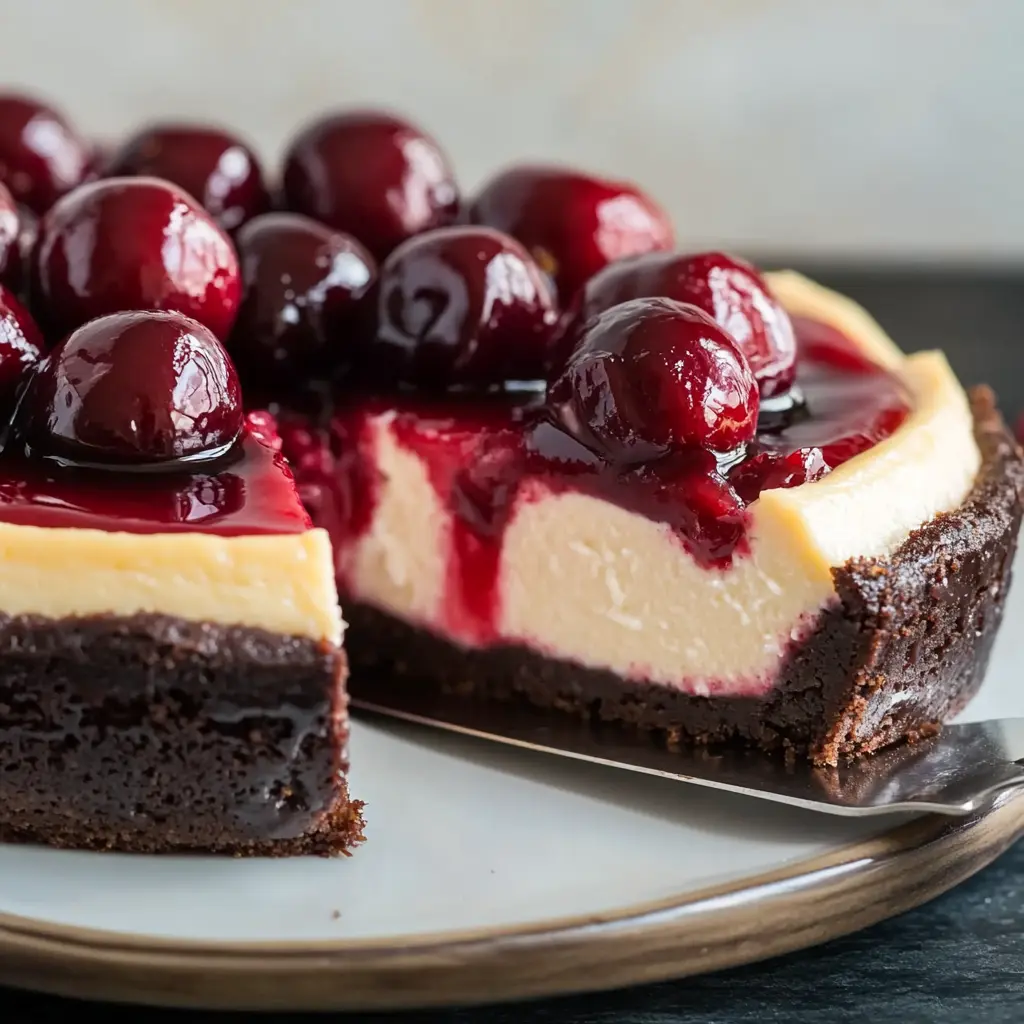 Cherry cheesecake recipe with a brownie crust