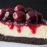Cherry cheesecake with a brownie crust