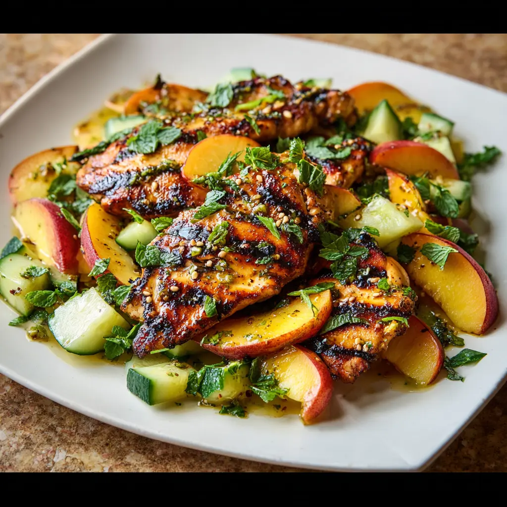 Grilled Honey Mustard Chicken Recipe with Peach Salad