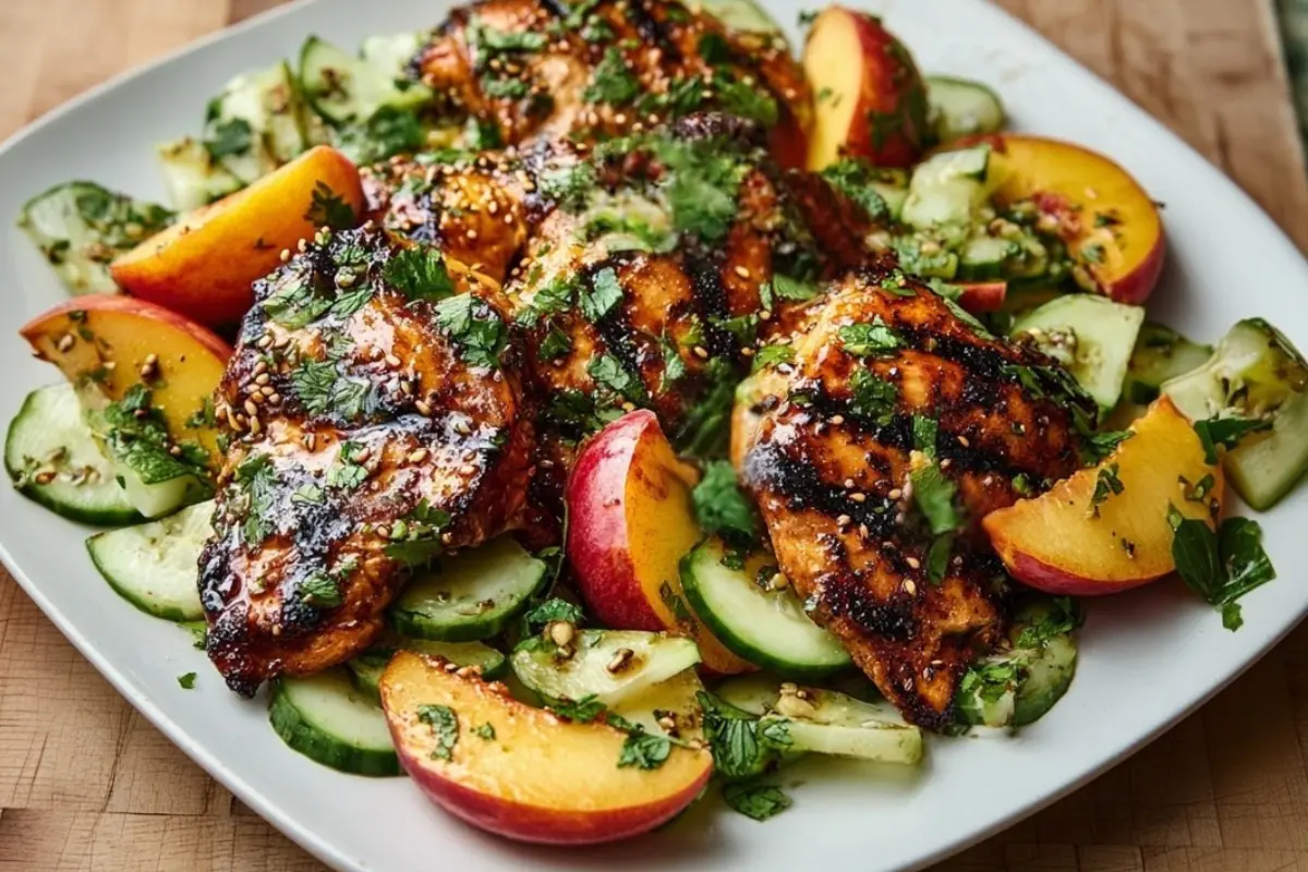 Grilled Honey Mustard Chicken with Peach Salad