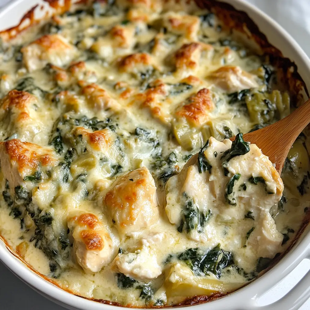 High-Protein Spinach Artichoke Chicken Casserole Recipe