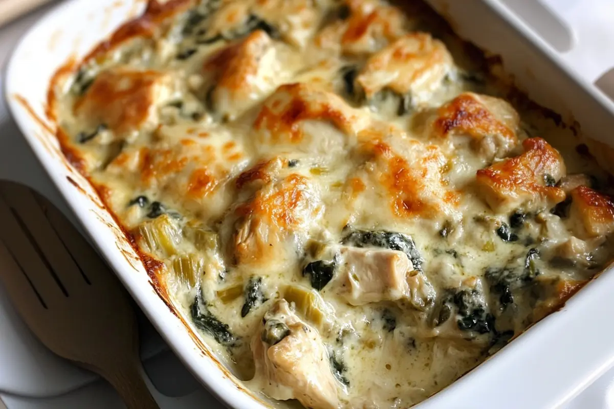 High-Protein Spinach Artichoke Chicken Casserole
