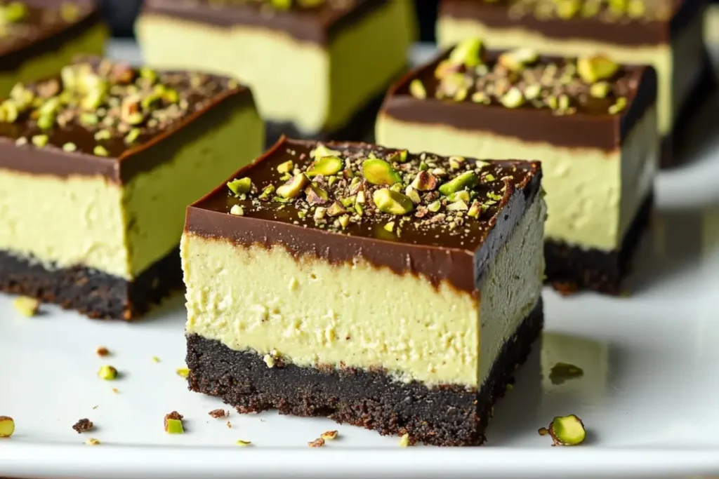 No-Bake Chocolate Pistachio Cheesecake Bars
