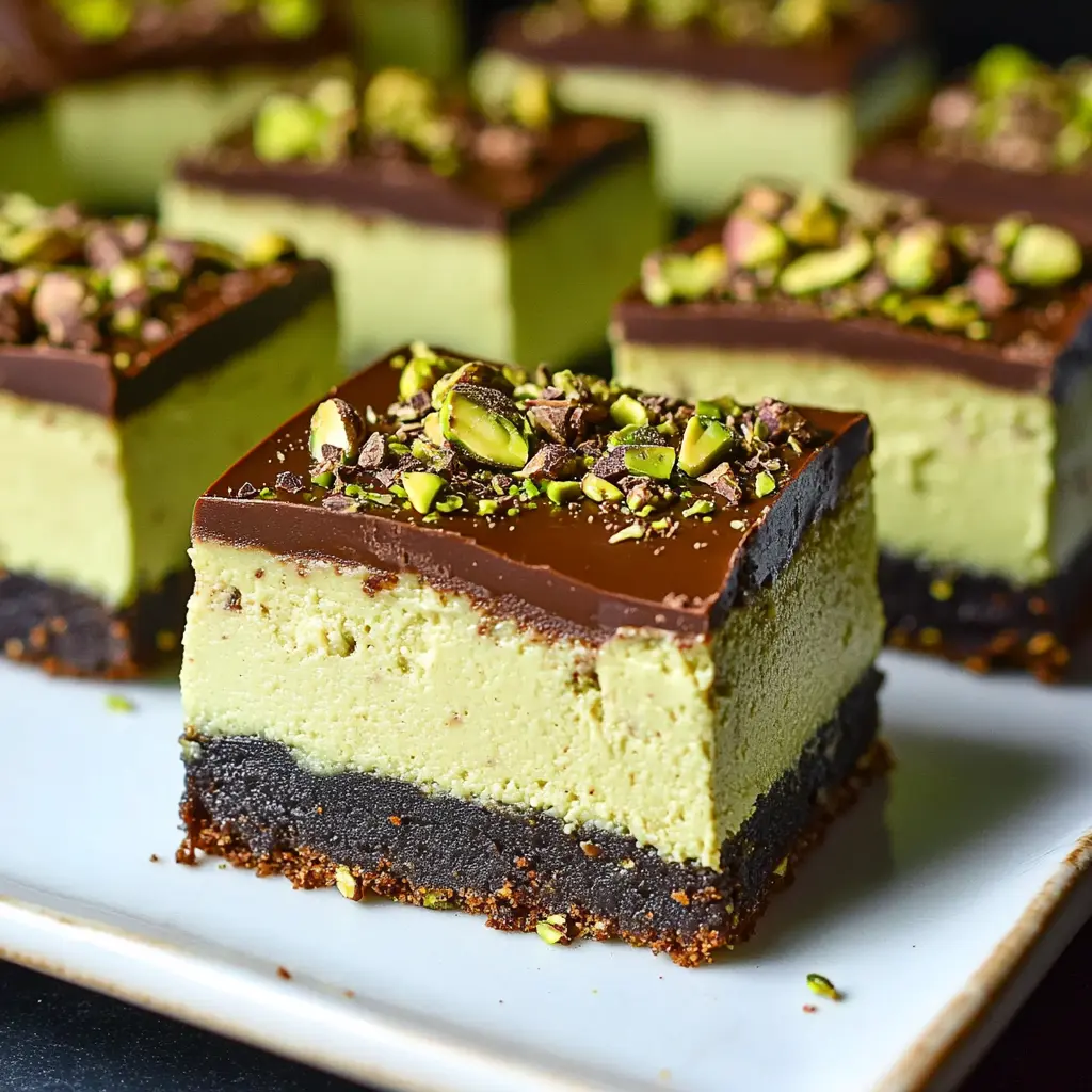 No-Bake Chocolate Pistachio Cheesecake Bars Recipe