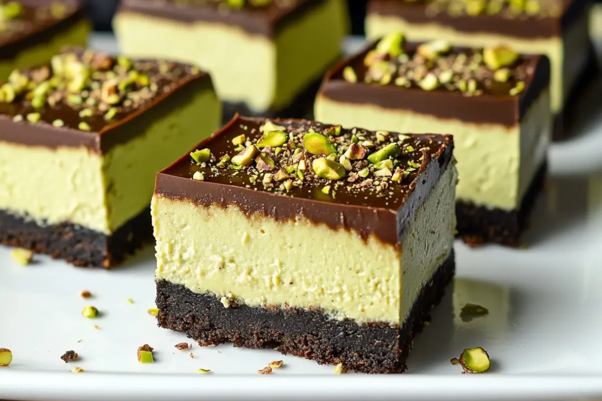 No-Bake Chocolate Pistachio Cheesecake Bars
