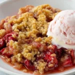 Rhubarb Crisp with Strawberry Ice Cream
