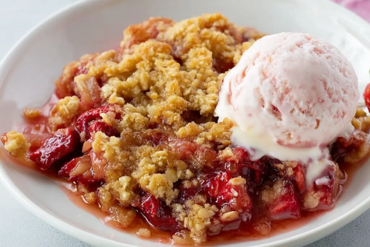 Rhubarb Crisp with Strawberry Ice Cream