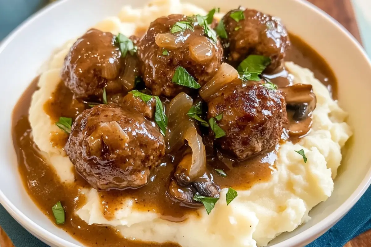 Salisbury Steak Meatballs with Beefy Onion Gravy