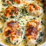 Spinach Chicken Casserole with Cream Cheese and Mozzarella