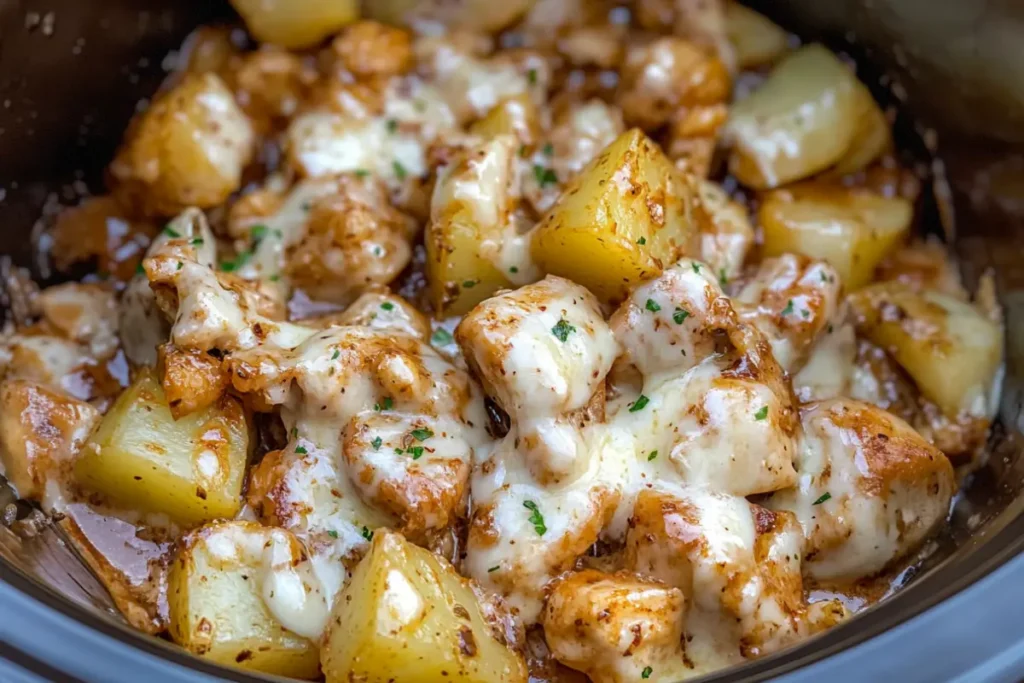 Easy Crockpot Garlic Parmesan Chicken and Potatoes