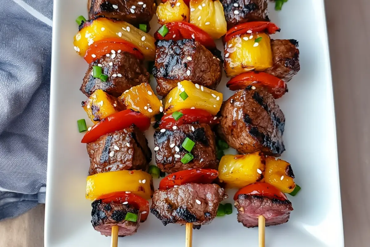 Hawaiian grilled beef skewers