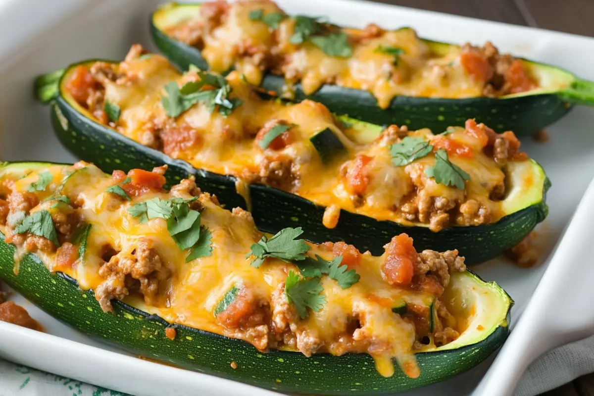 Low Carb Taco Stuffed Zucchini Boats