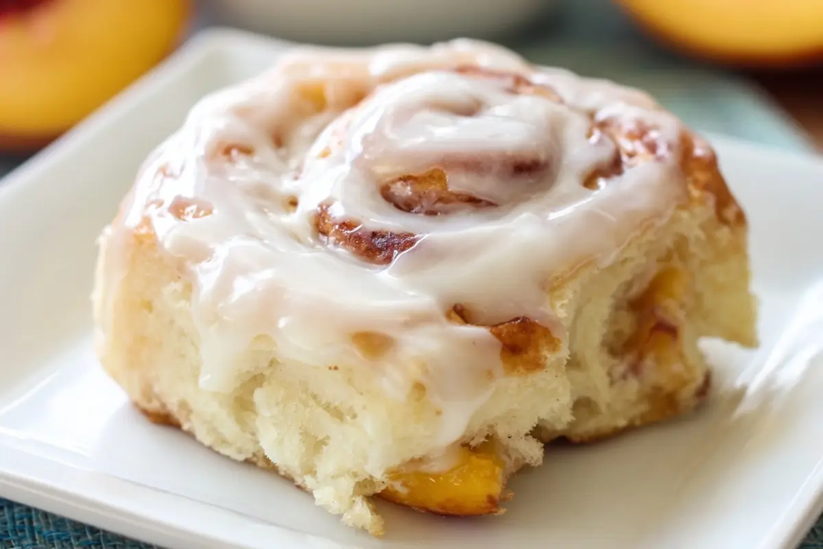 Peach Cinnamon Rolls with a Cream Cheese Glaze