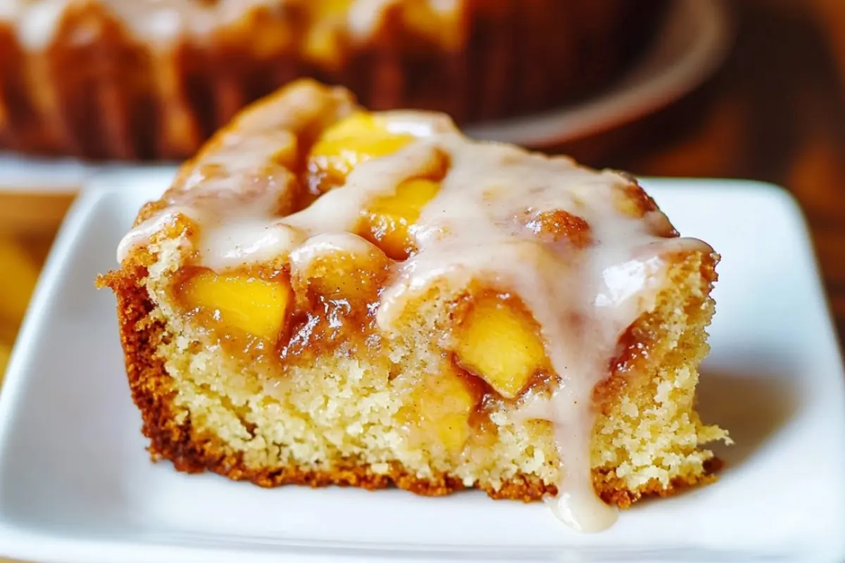 Peach coffee cake with vanilla glaze