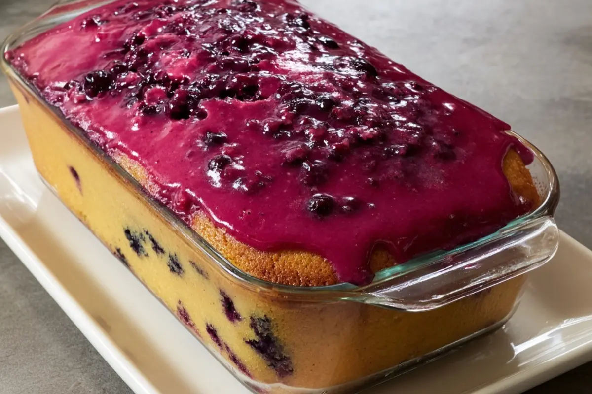 Shortcut Lemon and Blueberry Pound Cake with Blueberry Glaze