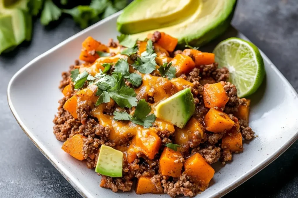 Southwest Ground Beef and Sweet Potato Skillet