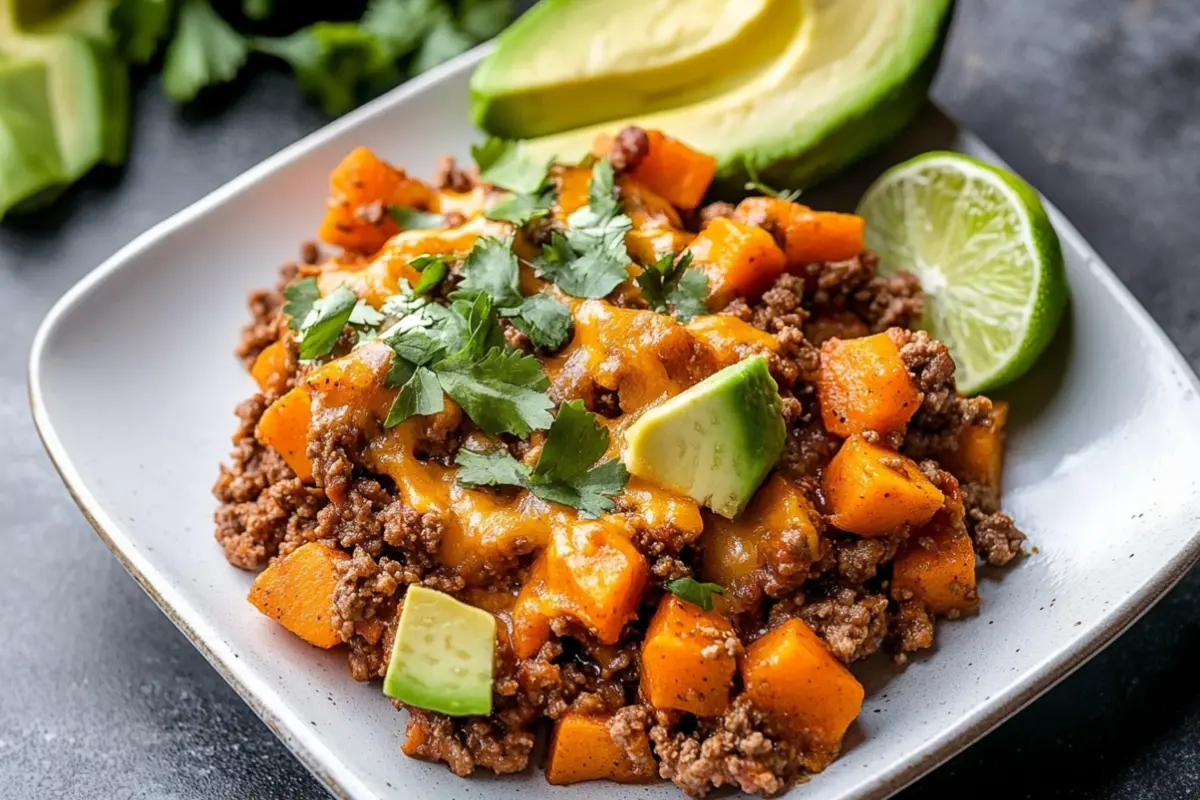 Southwest Ground Beef and Sweet Potato Skillet